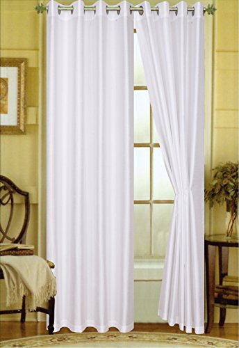 BH Home & Linen Vorhänge aus Kunstseide, 147 x 213 cm, Weiß, 2 Stück Cover