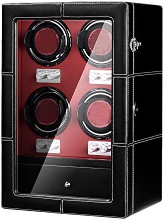 JQUEEN4 Watch Winder with Quiet Motor，4 Winding Spaces and 4 Storages with LED Illumination