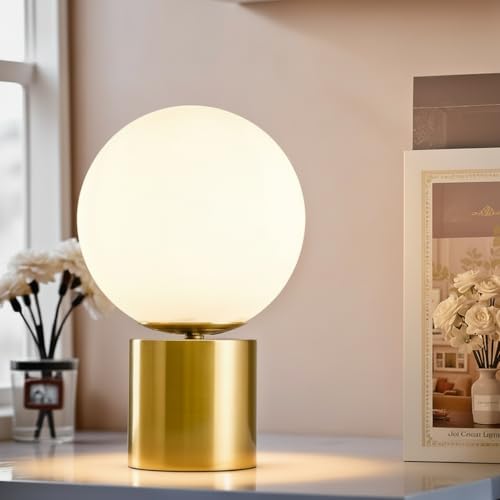 SOTTAE 11 Inch Modern Gold Globe Table Lamp,Vintage Mid Century Round Table Lamp with...