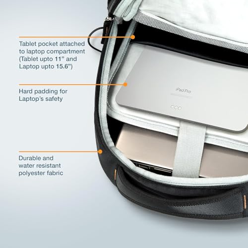 Image of hoi polloi Premium Laptop Backpack for Men & Women, 15.6 inch Office Laptop Bag with Separate iPad Pocket upto 11 inch, 27.6L Capacity, Water Resistant Polyester with Free Laptop Sleeve (Black, HPXL0002 SL1)