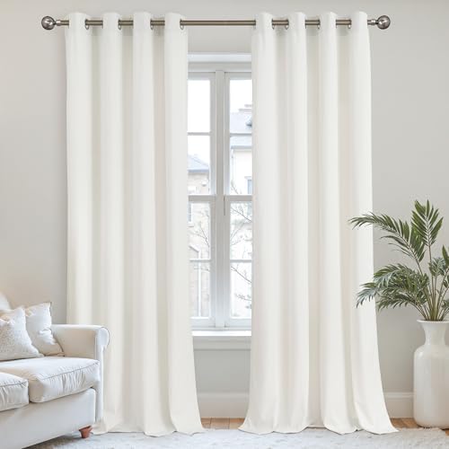 YoungsTex Ivory White Velvet Curtains 98 Inch Length for Living Room