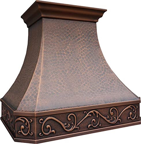 Copper Best Kitchen Range Hood With High Airflow Centrifugal Blower, Includes Sus 304 Liner And Baffle Filter, High Cfm Vent Motor, Wall/Island/Ceiling Mount, Width 30/36/42/48 In (W30" X H27" Wall) #TOP1