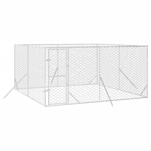 vidaXL Outdoor Hundezwinger, Hundehütte mit abschließbarer Tür, Hundekäfig für den Außenbereich, Hühnerstall Hundezaun Hundeauslauf, Silbern Verzinkter Stahl