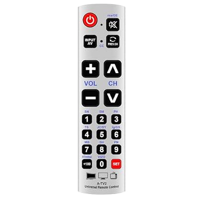 A-TV2 Universal TV Remote Control Applicable for TCL Vizio Polaroid Toshiba Philips Sharp Sony Dynex Element Hisense Emerson Samsung Sanyo Funai Hitachi Insignia JVC LG Magnavox RCA Westinghouse TV