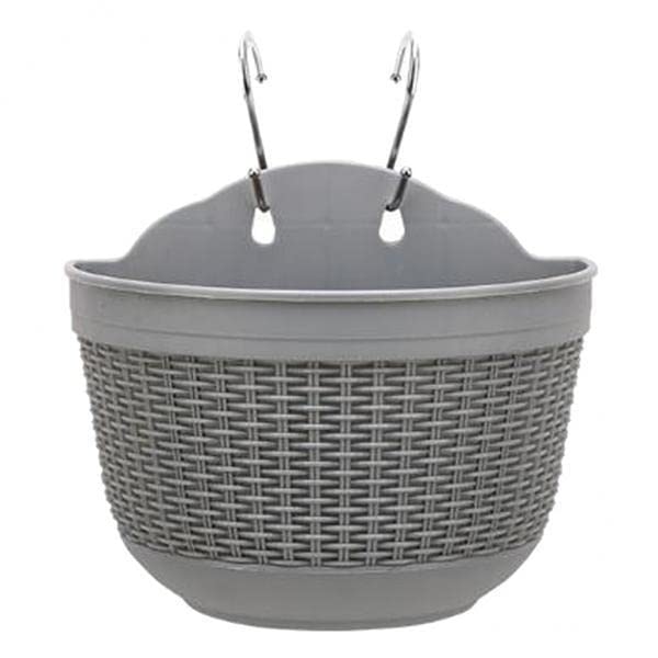 UJEAVETTE 2xPlastic Rattan Hanging Plant Basket Garden Flower Pot with Hook Gray L-image-7