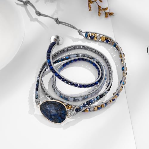 Image of Plumiss Women Boho Handmade Natural Stone Crystal Leather Bead Wrap Bracelets Collection