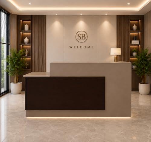 Image of Modern Reception Desk for Office, Hotel, Salon, Clinic, Spa & Commercial Lobby | Luxury Particle Board Reception Counter Table for Front Office Welcome Area - (LDL-478 LPB L6W2)