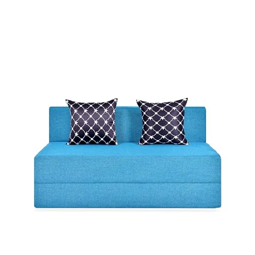 Image of Foldable Two Seater Sofa Bed 4X6 Ft Jute Fabric Washable Cover Convertible Sofa Bed for Home & Office, Guest Room (Finish Color Sky Blue - Pre-Assembled)