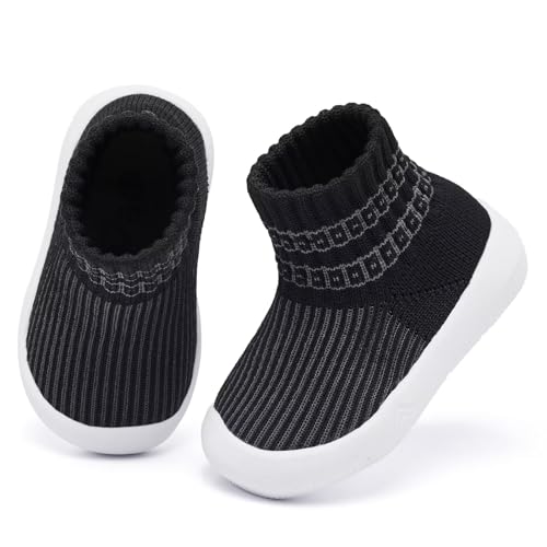 Image of Eashi Baby Boy Girl Non-Skid Indoor Infant Walking Shoes Breathable Warm Elastic Sock Shoes with Memory Sole Protect Toes Outdoor Sneakers