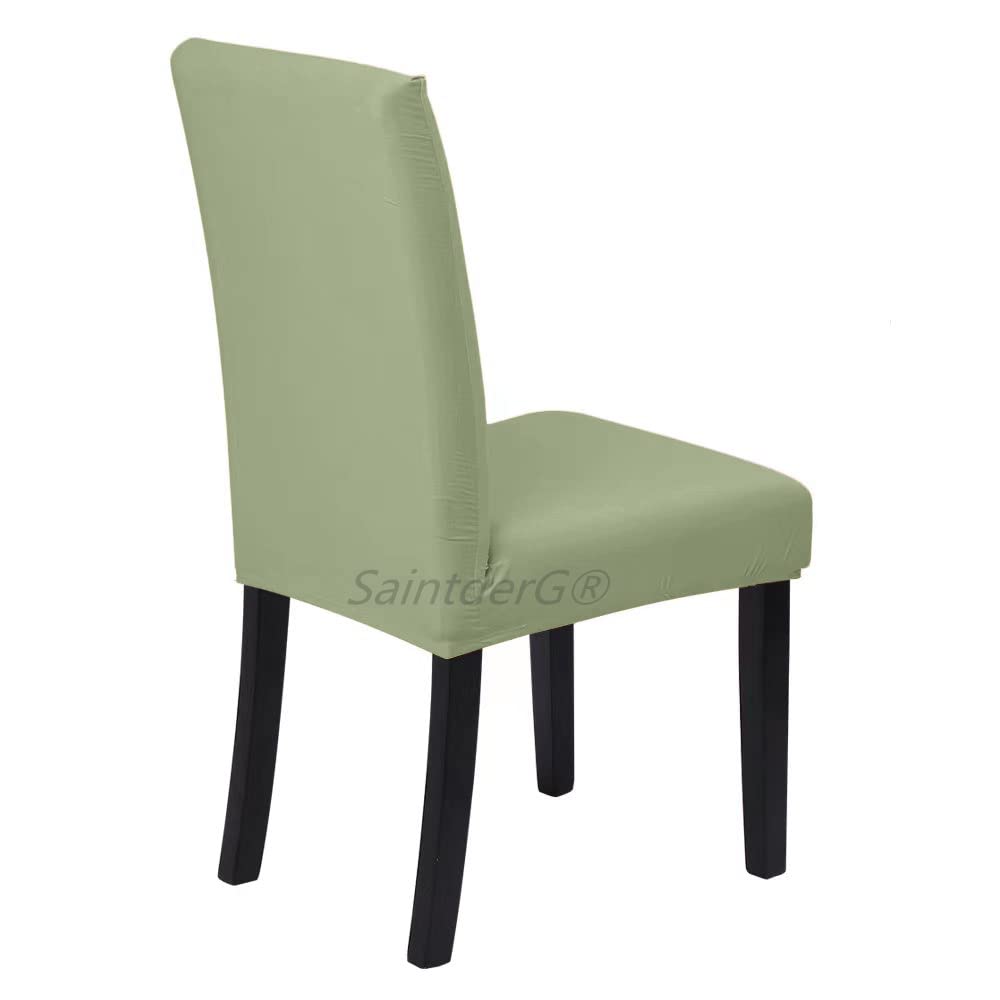 SaintderG® Coprisedie con Schienale 6 Pezzi, Lavabile Estraibile, Molto Facile da Pulire e Resistente, coprisedile, Moderna Sala da Pranzo, Hotel, Arredamento Ristorante(Verde nebbia, 6 pezzi)