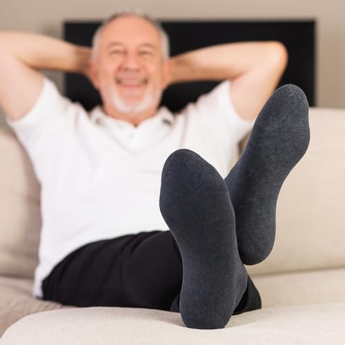 ZombaFlo 6 Pair Diabetic Socks Non Elastic Soft Grip Comfortable Loose Tops cotton Rich Stay Up Socks UK Size 6-11 Multipack (Grey) - 2