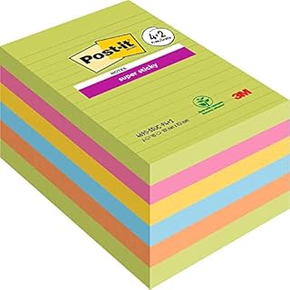 Post-it Super Sticky Notes, Assorted Colours, lined, 101 mm x 152 mm, 90 Sheets/Pad, 4 + 2 FREE Pads/Pack