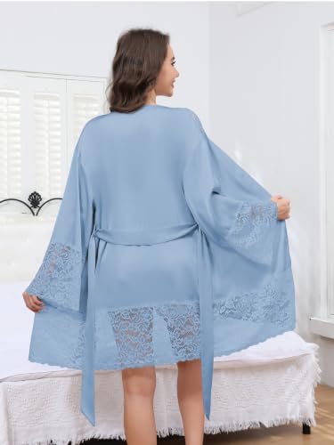 Anetyflying Women Slik Robes Lace Trim Stain Kimono Bathrobe for Bridesmaid - image 5