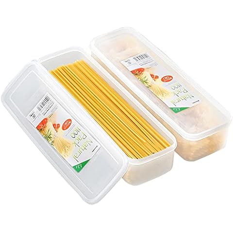 2Pcs Stackable Pasta Storage Container, Plastic Rectangular Food Storage Container for Noodle Pasta Fruits Snacks Cover