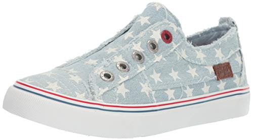 Blowfish Malibu Women's Play Sneaker, ice Denim Star Print Denim, 6.5 M US