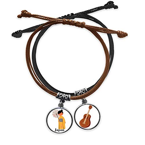 Pulsera de cuerda japonesa tradicional con amuleto de guitarra y cuero DIYthinker