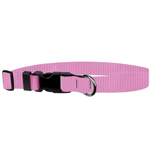 Image of Dog Collar - Colored Adjustable Pet Collars, 1 Inch Wide, Large, Pink