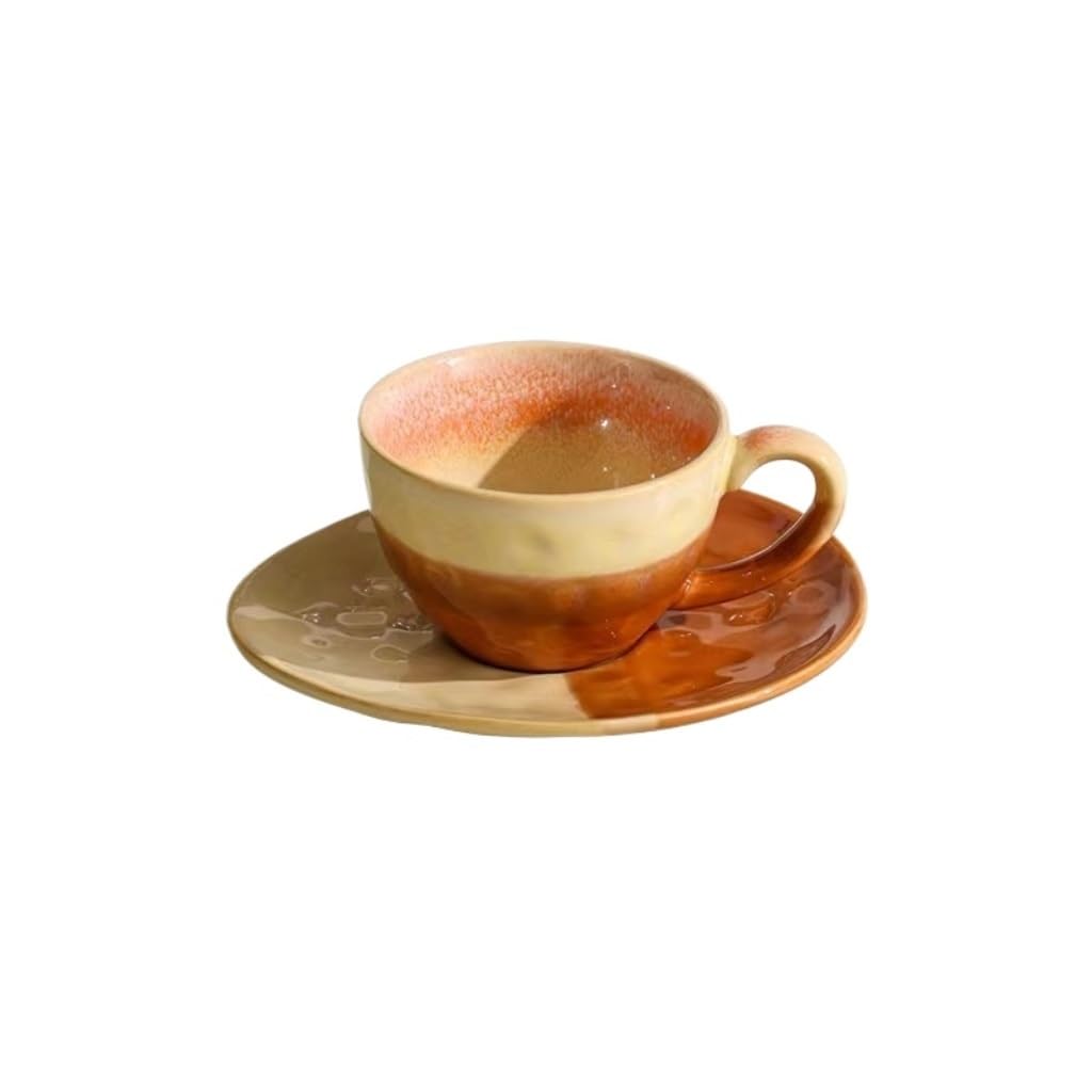 ULTRAWAVE Kubki retro ceramiczny kubek do kawy latte art z tacą popołudniowa herbata filiżanka do kawy i spodek zestaw kubek do kawy (A)