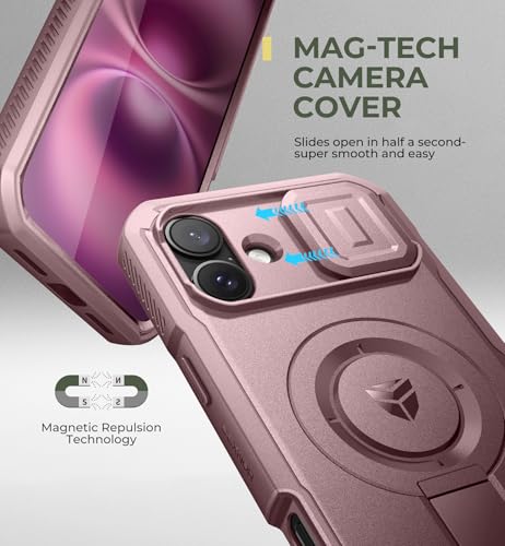 Image of Dexnor for iPhone 16 Plus Case with Slide Camera Cover&Adjustable Kickstand & Built-in Screen Protector,Compatible Wireless Charging Shockproof Cases Heavy-Duty Magnetic Protective Cover,Peony Pink