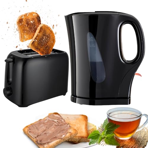 Trendi Electric Kettle & 2 Slice Bread Toaster Kitchen Combo Set | 2200W 1.7L Cordless Jug Kettle Boil Dry Protection & Auto Shut Off | 650W 6 Level with Browning Control & Crumb Tray (Black)