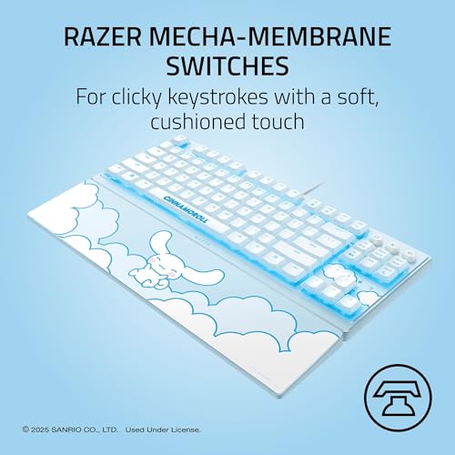 Image of Razer Ornata V3 TKL Gaming Keyboard: Low-Profile Keys - Mecha-Membrane Switches - UV-Coated Keycaps - Backlit Media Keys - 8-Zone RGB Lighting - Magnetic Wrist Wrest - Cinnamoroll Edition