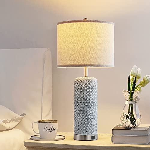 28" Farmhouse Table Lamp Set Of 2, Modern Nightstand Lamp With Usb Charging Port, 3 Way Touch Control Table Lamp For Living Room And Bedroom(Led Bulbs Included) #TOP1