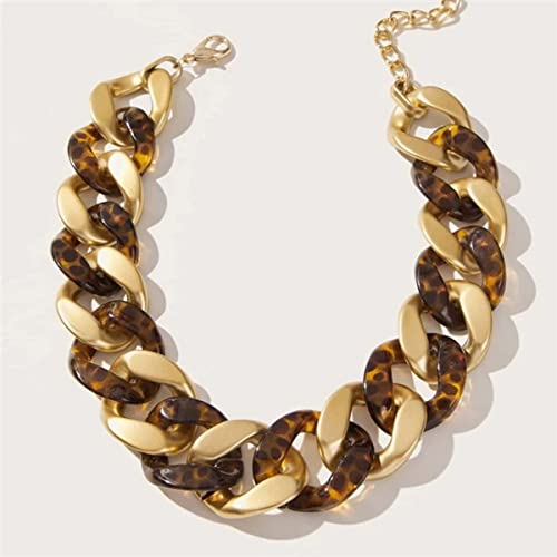 Trendy Chunky Chain Link Choker Necklace for Women,Statement Big Collar Acrylic Beads Necklace Large Fashion Necklace Vintage Punk Boho Fashion Necklace Resin Light weight Handmade Jewelry3
