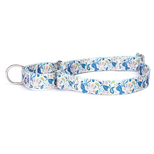 haoyueer Heavy Duty Nylon Adjustable Martingale Dog Collar for Walking Training Boy and Girl Dogs (L:45-53CM, Dark blue flowers)