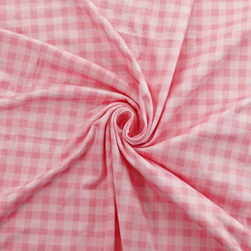 Luxurious Pink Gingham Plaid Double Brushed Polyester Fabric - 4-Way Stretch, Perfect for Baby Clothing and Crafts - 1 Yard Cut 4 Luxurious Pink Gingham Plaid Double Brushed Polyester Fabric - 4-Way Stretch, Perfect for Baby Clothing and Crafts - 1 Yard Cut - Image 3