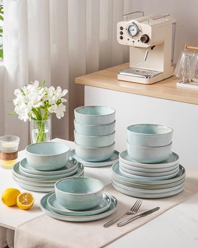 Image of vancasso ANYA 24 Pieces Plates and Bowls Set, Mint Green Dinnerware Sets, Reactive Glaze Dishes Set for 8, Ceramic Dishware Sets Kitchen Dinner Set, Microwave & Dishwasher Safe
