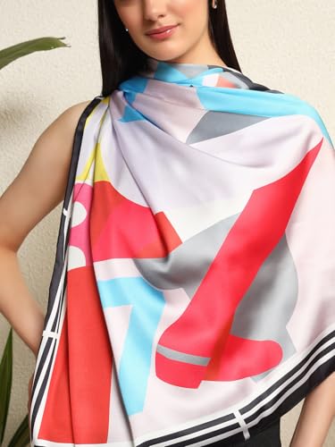 Image of Ravaiyaa - Attitude is everything Women Silk Digital Print Large Square Scarf Breathable Lightweight Neckerchief Printed Headscarf 40 inch x 40 inch Inch