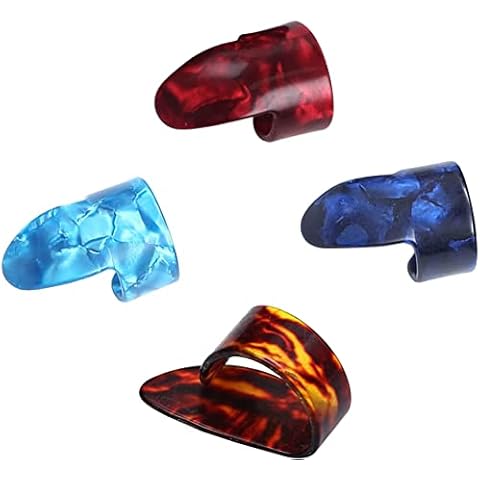 4 Pcs Thumb Picks Finger Picks,Durable Flat Thumbpicks,Celluloid Guitar Thumb Finger Picks,Use for Electric Guitar,Acoustic Guitar,Classical Guitar,Double Bass,Banjo,Tetrachord,Multicolor Cover