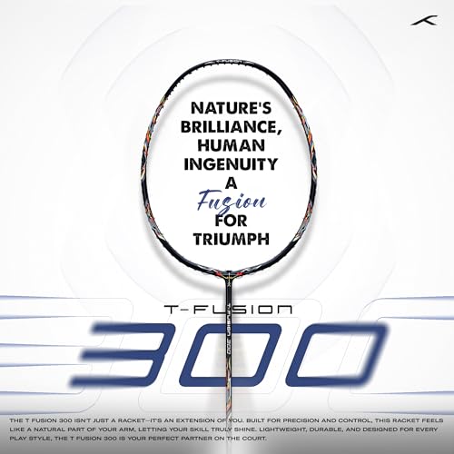 Image of Hundred T-Fusion 300 Unstrung Badminton Racket with Full Cover | 83 Grams | Maximum Tension ≤32 to 34 lbs (Black)