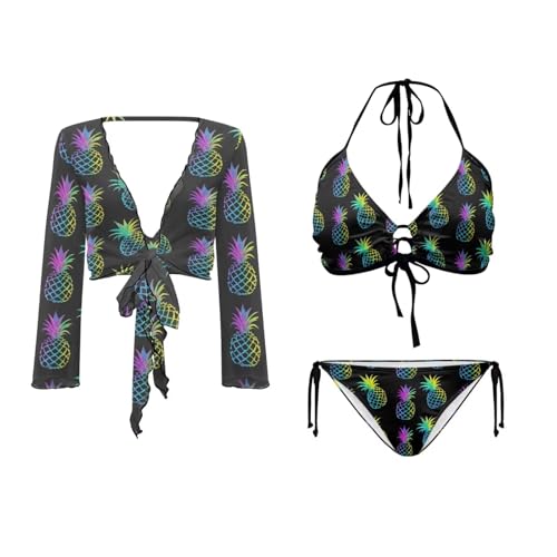 Bikini Sets for Women 3 Piece Swimsuits with Cover Up Cozy Bathing Suits Swim Cover Up Halter Tie Thong Bikini Sets