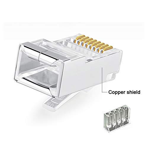 50 Pcs Cat6 RJ45 Connectors, 2-Piece Metal Shielded RJ45 Ends FTP 8P8C Modular Network Plug Connector, Cat6-2/FTP, 50 Pcs/Pack - Image 3