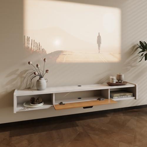 47'' Floating TV Stand,Wall Mounted TV Console,Floating TV Cabinet,Under TV Shelf for Bedroom Living Room(White) - Image 4