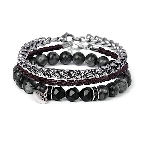 FANCIBAND Bracciale Uomo Acciaio Inox e Perle Pelle Bracciali Regalo per Marito Fidanzato Fratello Personalizzato Bracciale uomo Pietre...