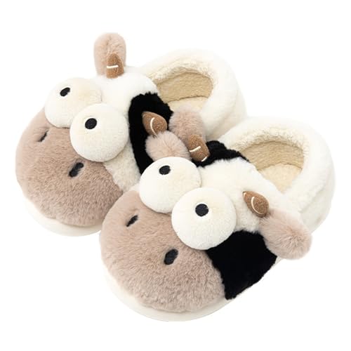 Animal Slippers for Women - Cute Cow Plush Winter House Cotton Indoor/Outdoor Slippers