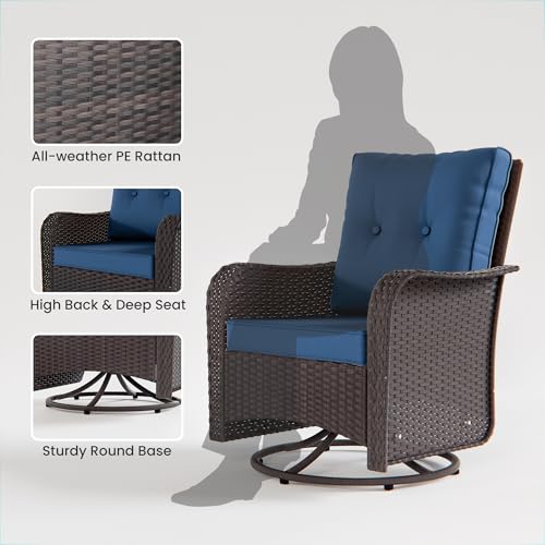Image of 16 PCS Outdoor Patio Furniture Set,Outdoor Sectional Furniture with 45 inch 55000 BTU Gas Propane Fire Pit Table,PE Rattan Wicker Patio Conversation Set,Swivel Rocking Chairs Set,Navy Blue