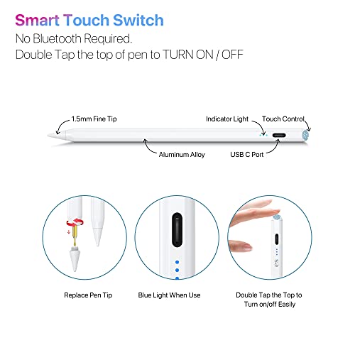 Image of iPad Apple Pencil 2 Generation Upgraded Stylus Pen iPencil Pro with USB C, Palm Rejection 1st gen ,Tilt Sensitivity for iPad 9th /10th /11th /6 /7 /8 2018-2025 Air /mini 3 /4 /5 /M2 /M3 i Pad Pro 11 /12.9 /M4