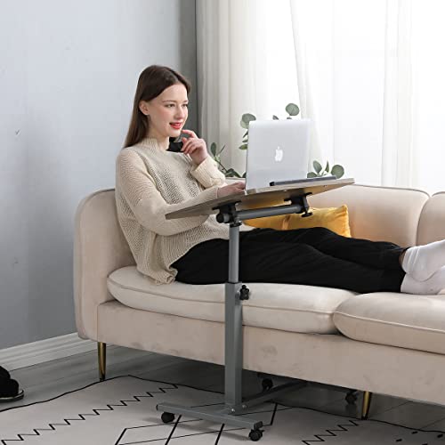 Image of Laptop Table Mobile Adjustable Height Portable Desk Notebook Swivel PC Computer Rolling Desk with Wheels, Laptop Stand for Couch Bedside Hospital Bed Table