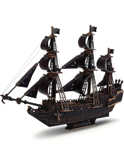 Black Pirate Ship 3D Wooden Puzzle for Adults - Ideal Christmas or Thanksgiving Gift for Model Enthusiasts 3D Puzzles for Adults