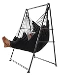 Hammock Chair Stand with X-Large Swing Chair with Footrest，Anti-Tip Thickened Weather-Resistant Iron Pipe Swing Frame, 450Lbs Stand Capacity Quick Assembly for Indoor Outdoor (Dark Grey)