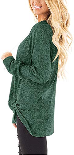 NILOUFO Womens Fall Casual T Shirts Long Sleeve Blouses Twist Knot Tunic Tops(Green, Large)