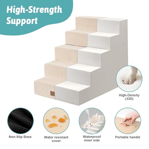 COZY KISS Hundetreppe für Kleine Hunde 60cm, 2-in-1 Haustiertreppe für Couch Bett Sofa, rutschfeste Hundetreppe für Welpen und alte Katzen, Beige