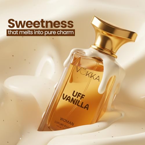 Image of Vokka Uff Vanilla Perfume For Woman 100ml | Luxury Long Lasting Eau De Parfum | Caramel, Peach, Cherry Blossom, Vanilla Orchid & Musk Wood | EDP Fragrance for Women | Premium Perfume Gift for Her