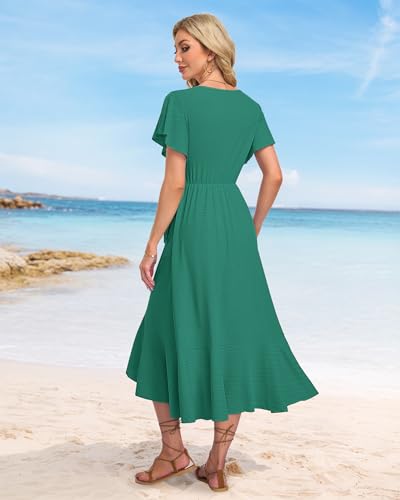Image of AUSELILY Women Summer Midi Dresses Wrap Short Flutter Sleeve Elegant Dress