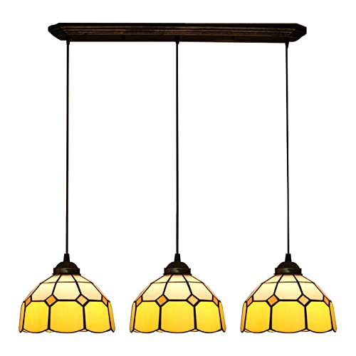 Suspension luminaire vitrail jaune de 8 pouces lustre rétro de cuisine îlot et salle à manger