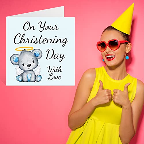 Stuff4 Christening Cards For Boys Him - On Your Christening Day - Congratulations Christening Card, First Communion Christening Gifts For Boys, 5.7 X 5.7 Inch Christian Gifts Religious Greeting Cards #TOP6