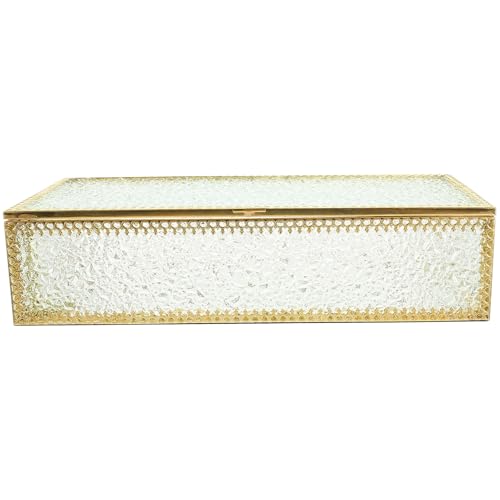 GARVALON Scatola Porta Gioie in Vetro Trasparente con Cornice in Organizer per Collane e Gioielli Contenitore Decorativo Rettangolare per Trucco e Regali